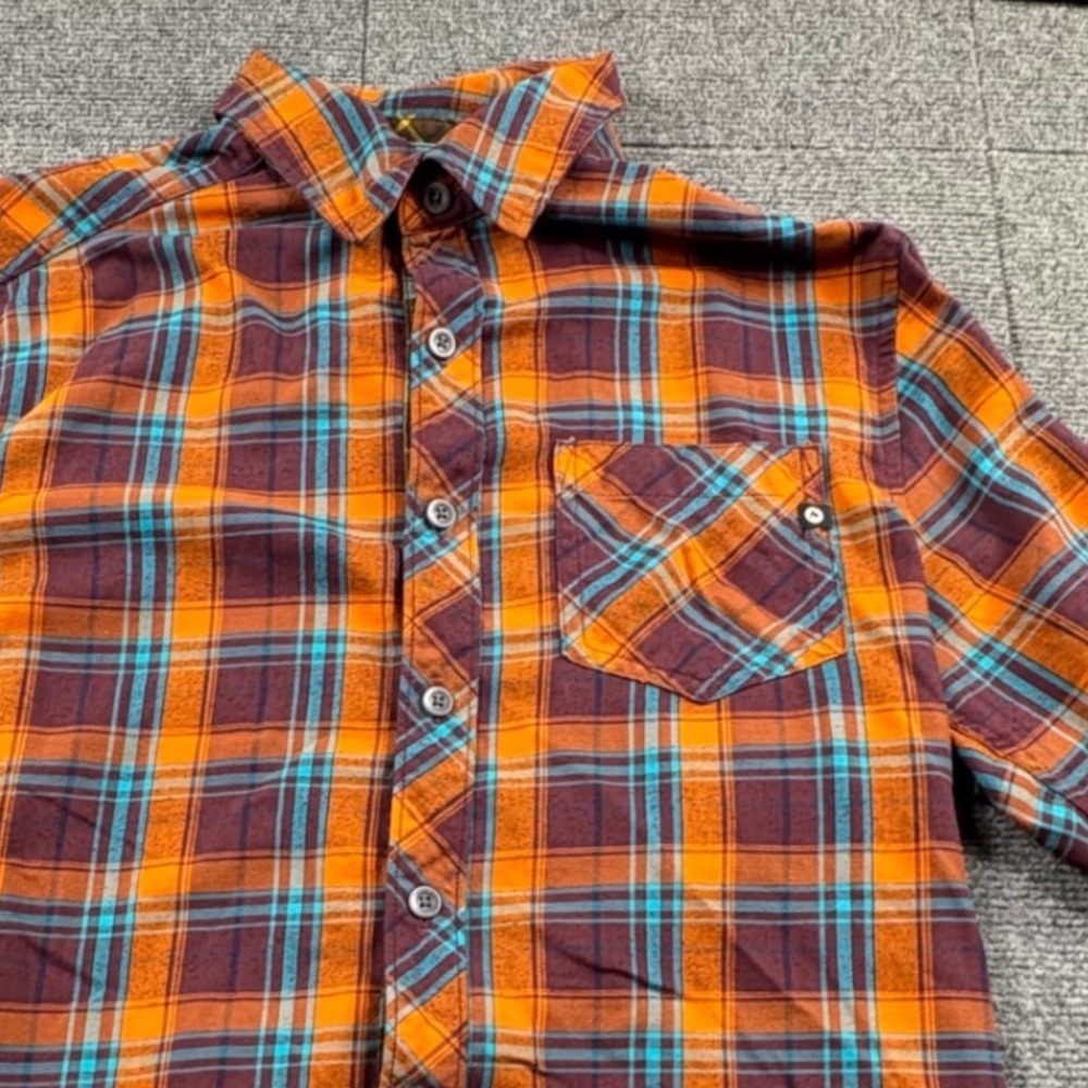 Marmot Mens Medium Plaid Flannel Button Down Shirt Orange Teal Long Sleeve